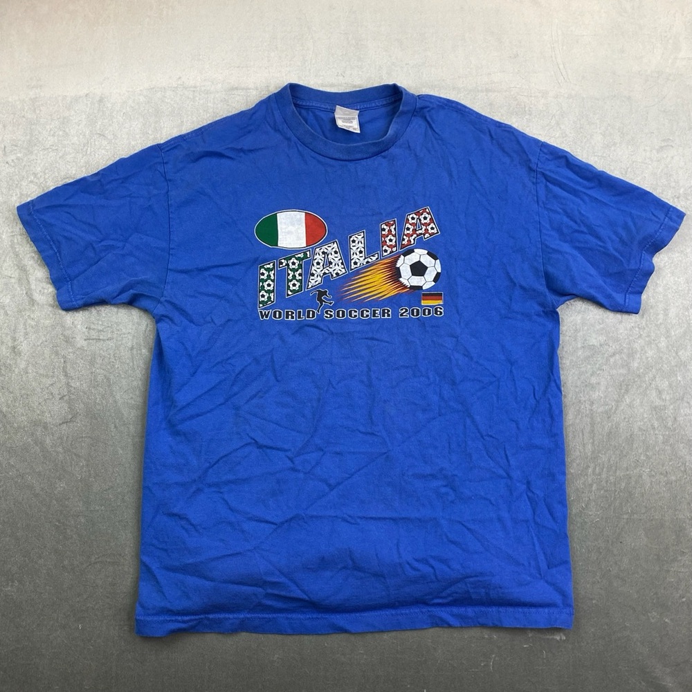 VTG Italia World Soccer‎ 2006 T Shirt Blue Graphic Alstyle Mens XL